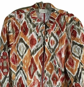 Chicos size 2 linen blend zip front jacket multicolor long sleeve short coat - Picture 1 of 6