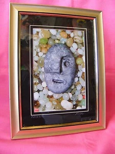 Signed Framed Print "Mask 6" Handmade Miniature Face in Still Life (gld) - Imagen 1 de 4