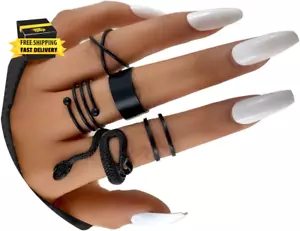5Pcs Black Rings Set for Women, Black Knuckle Rings, Stackable Boho Joint Finger - Picture 1 of 5