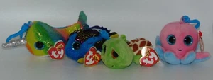 Juego de 4 animales marinos - Ty Beanie Boos NORI-SHELDON-AQUA-ZIPPY Llavero Clip Talla Nuevo con etiquetas - Imagen 1 de 1