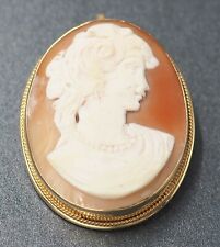 Vintage Womens Shell Cameo Brooch/Pendant 14ct Yellow Gold Fine Jewelry