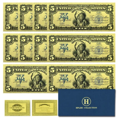 US 1899 Years Five Dollars Indian Gold Foil Plastic Banknotes 10pcs in Envelope - Image 1 of 4