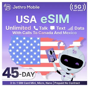 Jethro Mobile Prepaid eSIM USA 45 Days Unlimited Talk, Text, & 30GB High-Speed - Picture 1 of 6