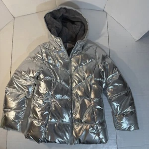 Metallic Puffer Jacket Girl M 10-12 Silver Thick Wonder Nation Winter Style Teen - Picture 1 of 20