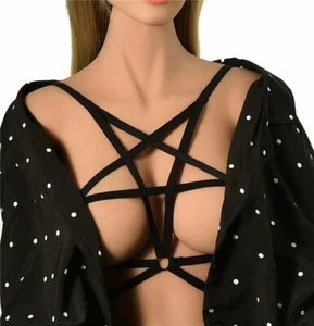 Sexy Goth Harness Sexy Chain Pentagram Body Lingerie Bra Cage Elastic   Cupless - Picture 1 of 15