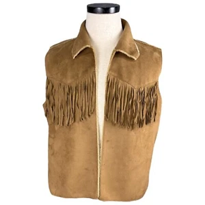 Vintage Valerie Stevens Womens Fringe Vest Faux Suede Shearling Lined Western - Picture 1 of 9
