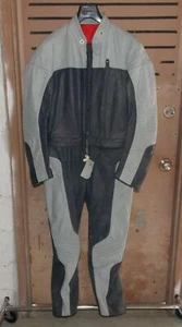 1980's MOTORCYCLE LEATHER GREY BLUE 2 PIECE RIDING SUIT BMW EU-SIZE48 US-SMALL - Zdjęcie 1 z 8