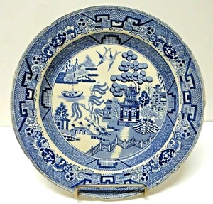 ANTIQUE BLUE WILLOW 10" DINNER PLATE BY WM. & SAMUEL EDGE - 1842 - Picture 1 of 6