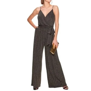 NWT Jennifer Lopez Jumpsuit Metallic Wide Leg Jumpsuit Size L Gold Silver Black - Picture 1 of 19