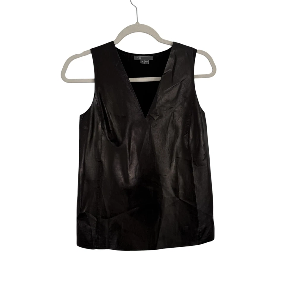 Regata Vince Couro de Cordeiro Seda Preta Boxy Grunge Punk NOVA Feminina Tamanho 2 - Imagem 1 de 4