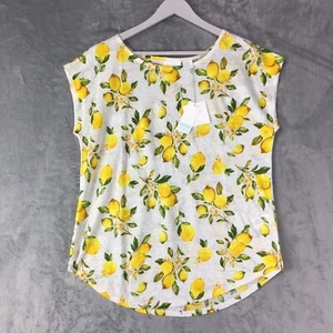 Nueva Blusa de Verano Cynthia Rowley Blanca Limón Lino Vacaciones Playa Para Mujer Top L - Imagen 1 de 14
