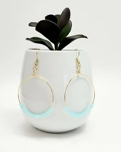 Hoop Gold Filled Aquamarine Earrings Hoop earrings Women Fashion New Boho - Picture 1 of 3