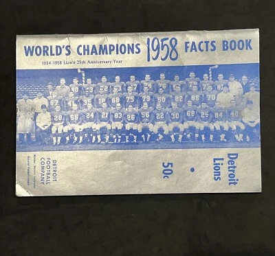 1958 Detroit Lions World’s Champions Facts Book 7.25" x 5" Alex Karras RC - Image 1 of 4