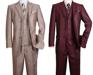 Men's 3B Fashion Suit Edged Notch Lapel Jacket w/ Pants Vest Set 5909 - Picture 1 of 11