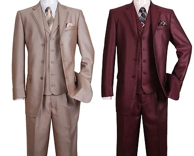 Men's 3B Fashion Suit Edged Notch Lapel Jacket w/ Pants Vest Set 5909 - Image 1 of 4