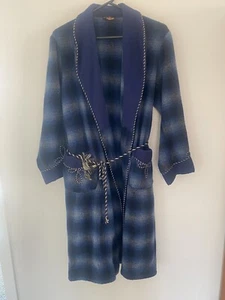 Vintage The Challenge Plaid Blue Norw Wool Dressing Gown Smoking Jacket One Size - Picture 1 of 13