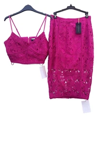 New Look Premium Fuchsia Pink Lace Midi Skirt & Top Outfit Size 12 Bnwt - Picture 1 of 7