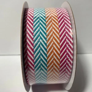 Simply Spring Wired Ribbon Blue Pink Orange Chevron 25 Ft X 1.5" Craft Bow - Picture 1 of 12