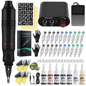Complete Tattoo Machine Pen Kit Cartridge with Power Mixed Cartridges Needle Ink - Picture 1 of 17