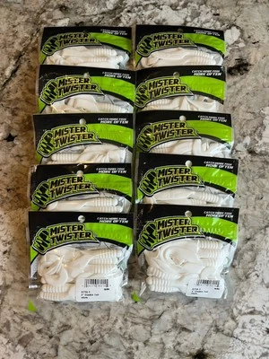 100 - Pk. Mister Twister 4" Double Tail Lures, WHITE (10-10pks)