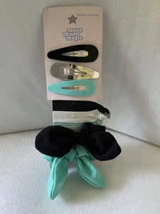 More Than Magic Girls 8pk Hair Accessories Clips Ponytail Holders Black/Teal NEW - Picture 1 of 8