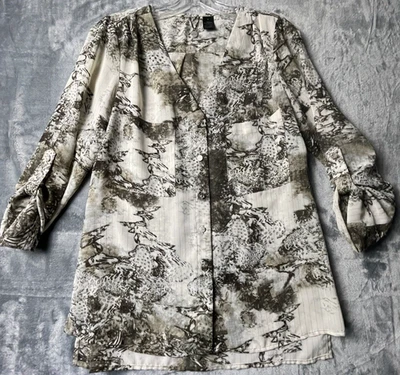 Blusa BKE Boutique Mujer Talla S Beige Transparente Boho Abotonada Manga con Pestaña Enrollable Foto 1 de 4