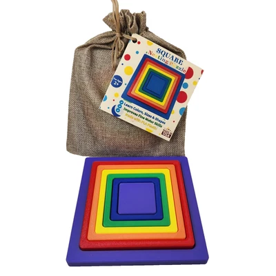 Toddlers SQUARE Nesting Puzzle Sort Size Color Fine Motor Learning 2+ yrs - Image 1 of 3