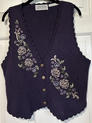 Chaleco Suéter Vintage Jantzen Clásicos Floral Bordado a Mano Cottagecore Púrpura Foto 1 de 4