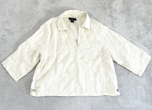 Blusa Camisa Tahari Top Mujer’s 1X Beige y Verde Lino Floral Ligera Informal - Imagen 1 de 4