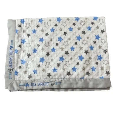 Manta bebé recién nacido Minky Dots Little Explorer azul gris estrellas seguridad satinado Foto 1 de 4