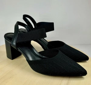 Coutgo Black Block Heel Pumps Pointed Toe Sz 9 Elastic Strap Dress Work Shoes - Picture 1 of 13