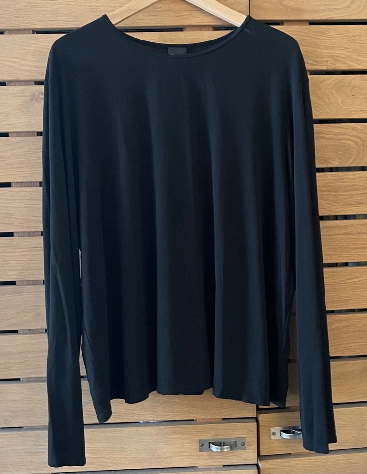 Blusa Top Camisa Eileen Fisher Negra 100% Seda Manga Larga Cuello Redondo Talla 2X Foto 1 de 4