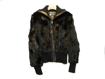 Abrigo de piel de conejo negro vintage Yoki M cuello tejido cintura ajustada cremallera completa invierno Md Foto 1 de 4