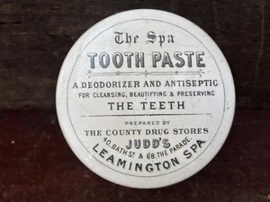 59577 Alt Vintage Antik Bedruckt Eisenstein Zahnpasta Topf Deckel Leamington Spa J - Bild 1 von 14
