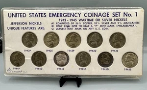 1942 - 1945 Complete 11 Coin US 35% Silver War Nickel Coin Emergency Set Toners - Picture 1 of 14