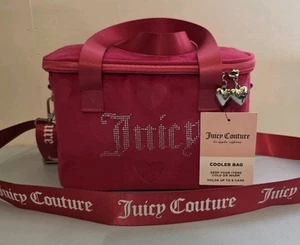 Nuevo con etiquetas Juicy Couture Bolso Refrigerador/Bolsa de Almuerzo Rosa Caliente con Corazones Terciopelo - Imagen 1 de 4