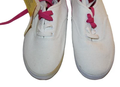 Smart Fit 女孩 Bal 白色粉色经典帆布系带运动鞋 2M #074198 — 第 1/4 张图片