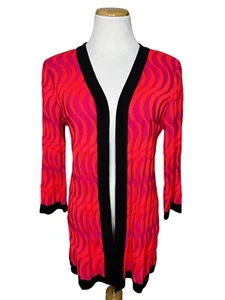 Misook Sz S Small Women's 3/4 Sleeve Textured Knit Cardigan Pink Orange Black - Picture 1 of 6