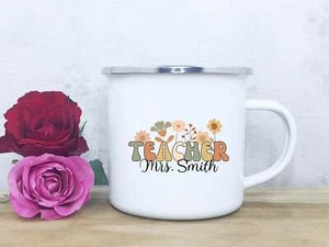 Wildflowers Enamel Mug for Teacher, Personalized Teacher Mug, Custom Gift for Te - Picture 1 of 5