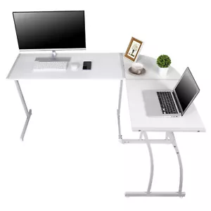 White L Shaped Corner Computer Gaming Desk PC Laptop Study Table Workstation 58" - Picture 1 of 21