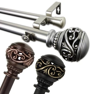Leesha 1" Double Curtain Rod Adjustable Drapery Rod 28-240" (5 sizes, 3 colors) - Picture 1 of 4