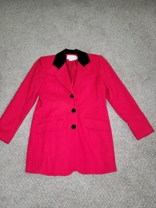 Vintage Petite Sophisticate Red Wool Black Velvet Collar Jacket Coat Womens - Picture 1 of 6