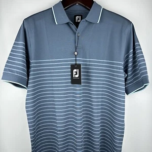 FootJoy FJ Men's Polo Shirt - Golf - Short Sleeve - Blue w/ Stripes - M - Picture 1 of 17