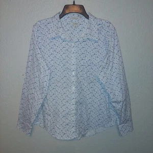 L.L. Bean Floral White/Blue/Pink Long Sleeve Button Up Shirt Size Large - Picture 1 of 5