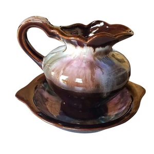 Vintage Ceramic Japan Drip Glaze Ceramic Small Pitcher and Basin 4.5" Tall - Picture 1 of 11