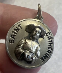 Vintage Glaubensbekenntnis Sterling Silber 925 St. Katharina katholisch religiös Medaille Anhänger - Bild 1 von 5