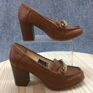 Jones New York Pump Loafer Womens 5.5 Brown Cyri Slip On Block Heels Leather - Picture 1 of 18