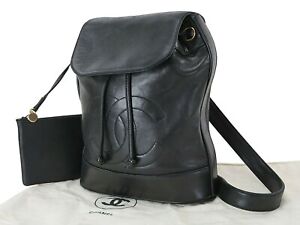 Auth CHANEL Black Lambskin Leather Shoulder Tote Bag Purse and Pouch #25476A