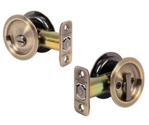 Stone Harbor Hardware Round Pocket Door Lock Privacy 2-3/8" Latch Antique Brass - Picture 1 of 2