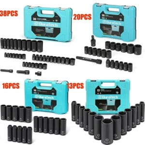 DURATECH 38/20/16/13 Piece Impact Drive Socket Set SAE Metric Deep Chrome Alloy - Picture 1 of 36